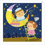 The image of children playing with moon and star by Anonymous