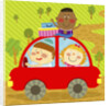 The image of children riding on the red car by Anonymous