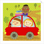 The image of children riding on the red car by Anonymous