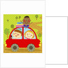 The image of children riding on the red car by Anonymous