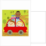The image of children riding on the red car by Anonymous