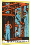 Muscular laborers constructing bridge by Anonymous