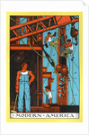 Muscular laborers constructing bridge by Anonymous