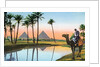 Man on a camel viewing the Pyramids of Giza by Anonymous