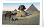 Men praying to Mecca in front of the Sphinx and pyramids by Anonymous
