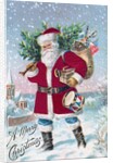 A Merry Christmas with Santa Claus in a snowy town by Anonymous