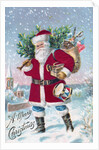 A Merry Christmas with Santa Claus in a snowy town by Anonymous