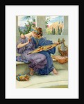 Two Greek beauties sewing on a terrace by Anonymous