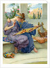 Two Greek beauties sewing on a terrace by Anonymous
