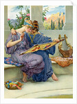 Two Greek beauties sewing on a terrace by Anonymous