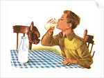 Young boy drinking a glass of milk by Anonymous