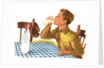 Young boy drinking a glass of milk by Anonymous