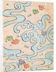Woodblock print of stylized birds flying over water by Anonymous