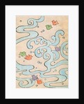 Woodblock print of stylized birds flying over water by Anonymous
