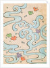 Woodblock print of stylized birds flying over water by Anonymous