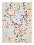 Woodblock print of lanterns in a blooming cherry tree by Anonymous