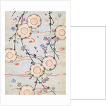 Woodblock print of lanterns in a blooming cherry tree by Anonymous