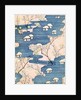Woodblock print of country cottages with rivers and cherry blossoms by Anonymous