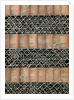 Woodblock print of a bamboo and mesh fence by Anonymous