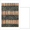 Woodblock print of a bamboo and mesh fence by Anonymous