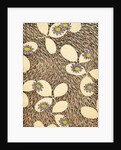 Woodblock print of leaves and blossoms on a feather background by Anonymous