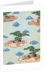 Woodblock print of trees on islands in a lake by Anonymous