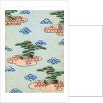 Woodblock print of trees on islands in a lake by Anonymous