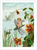 Winged fairy riding a dragonfly near nasturtium blooms by Anonymous