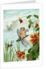Winged fairy riding a dragonfly near nasturtium blooms by Anonymous