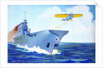 Prop plane taking off from an early aircraft carrier by Anonymous