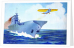 Prop plane taking off from an early aircraft carrier by Anonymous