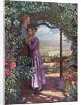 Young man embracing his love in a flower garden by Anonymous