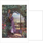 Young man embracing his love in a flower garden by Anonymous