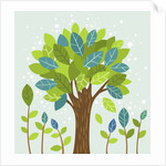 A large tree in the center and small trees by Anonymous