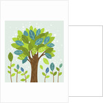 A large tree in the center and small trees by Anonymous