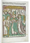 Woodcut illustration of marriage ceremony from Medieval book by Anonymous