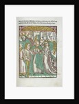 Woodcut illustration of marriage ceremony from Medieval book by Anonymous