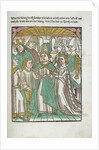 Woodcut illustration of marriage ceremony from Medieval book by Corbis