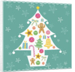 Christmas with tree and decorations with green background by Anonymous