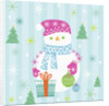 Snowman and gift with blue background by Anonymous