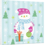 Snowman and gift with blue background by Anonymous
