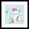 Snowman and gift with blue background by Anonymous