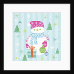 Snowman and gift with blue background by Anonymous