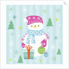 Snowman and gift with blue background by Anonymous