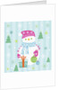 Snowman and gift with blue background by Anonymous
