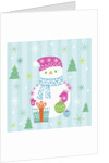 Snowman and gift with blue background by Anonymous