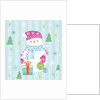 Snowman and gift with blue background by Anonymous