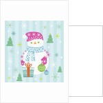 Snowman and gift with blue background by Anonymous
