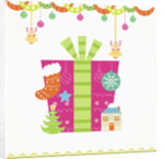 Christmas with pink gift box and decorations by Anonymous