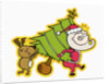 Santa and rudolph carrying tree by Anonymous
